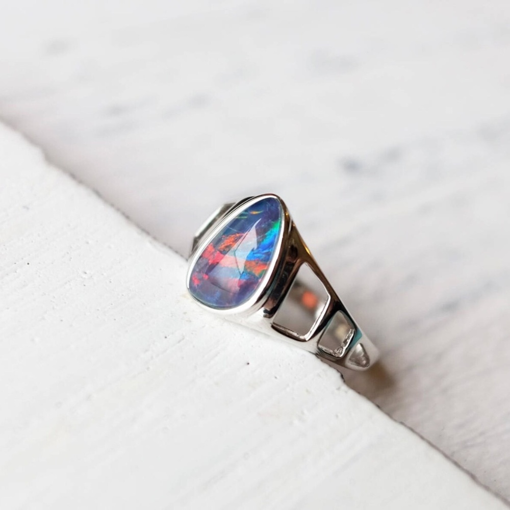 New Stunning Rainbow Opal Sterling Silver Ring